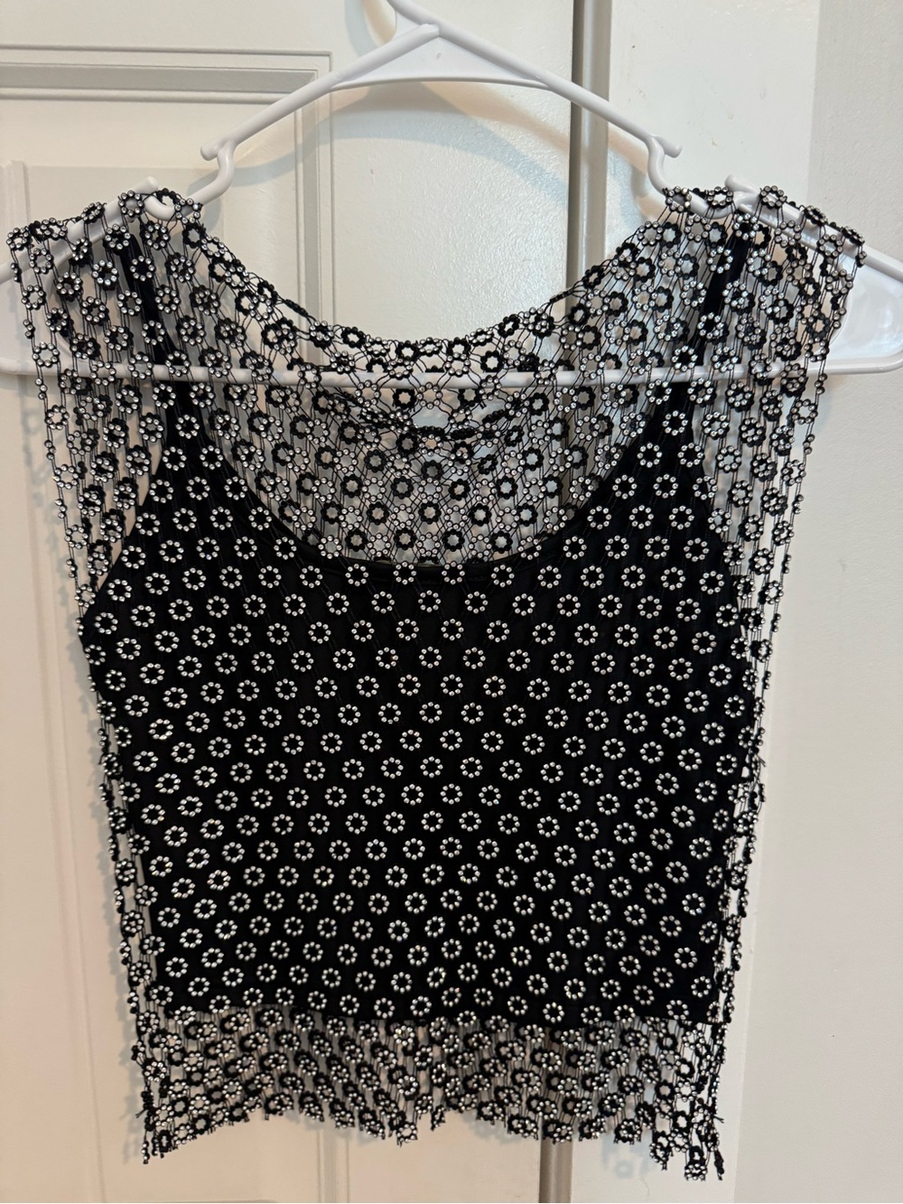 House of Harlow 1960 Black and Rhinestone Floral Mesh Camisole